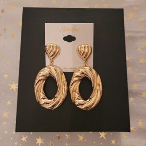 Natasha Earrings: Gold-Tone. Statement. Look Great with Natasha Choker Necklace!